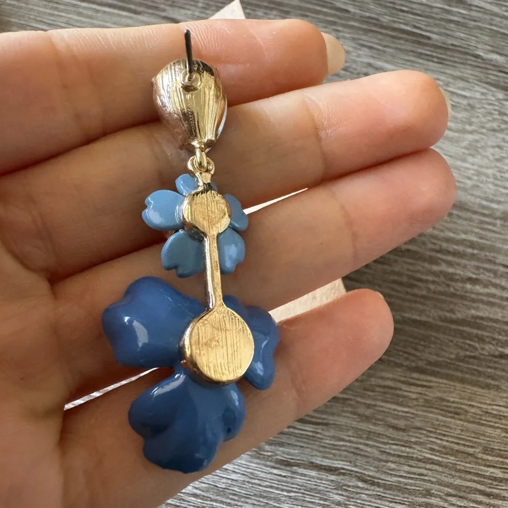 Anthropologie Blue and Gold Floral Earrings - Picture 5 of 5